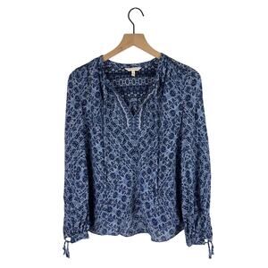 Rebecca Taylor navy floral long sleeve tie front silk blouse 4